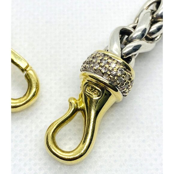 David Yurman Sterling Silver 925 18K 750 Diamond Wheat Necklace 98 Grams! - Picture 3 of 11